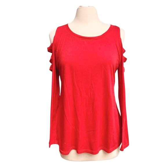 Red Cold Shoulder Ladder Sleeve Cutout Top - Picture 1 of 7